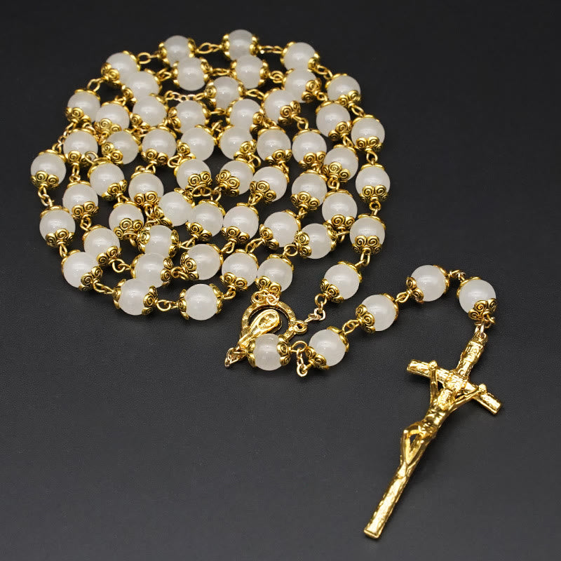 AMUSOUL Faith & Charity: Natural White Chalcedony Catholic Rosary