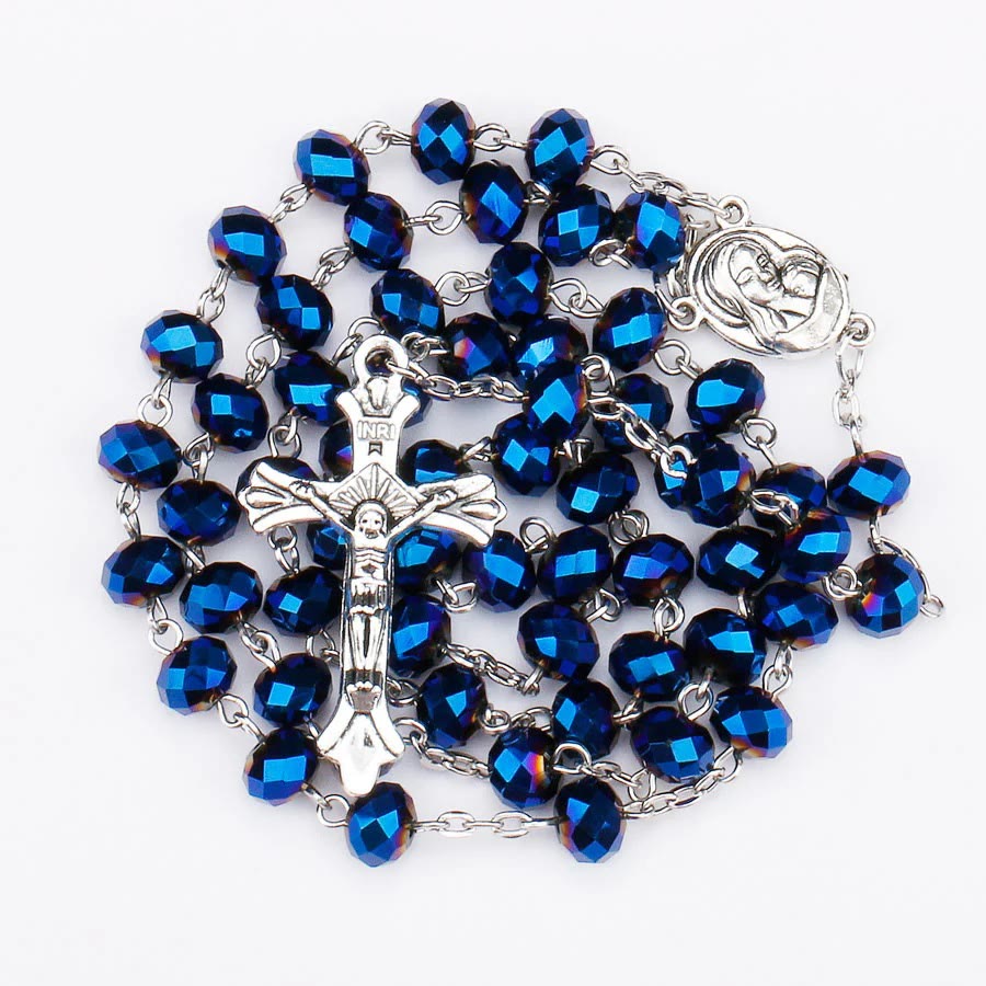 AMUSOUL Deep Blue Holy Soil Medal Rosary