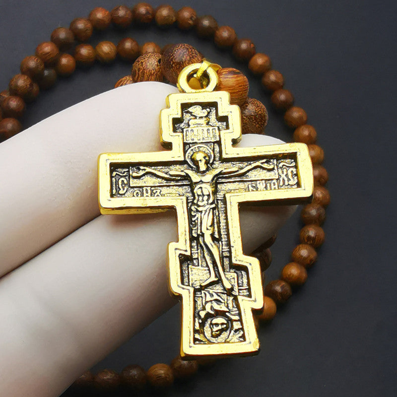 AMUSOUL Cross Pendant Olive Wood Bead Rosary