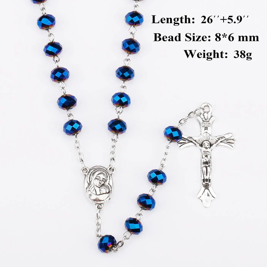 AMUSOUL Deep Blue Holy Soil Medal Rosary