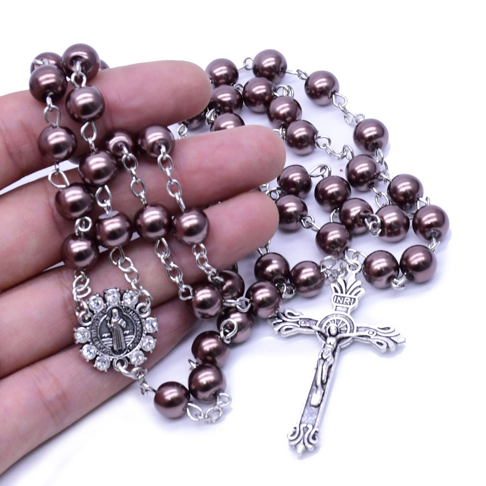AMUSOUL Brown Pearl Catholic Blessing Rosary
