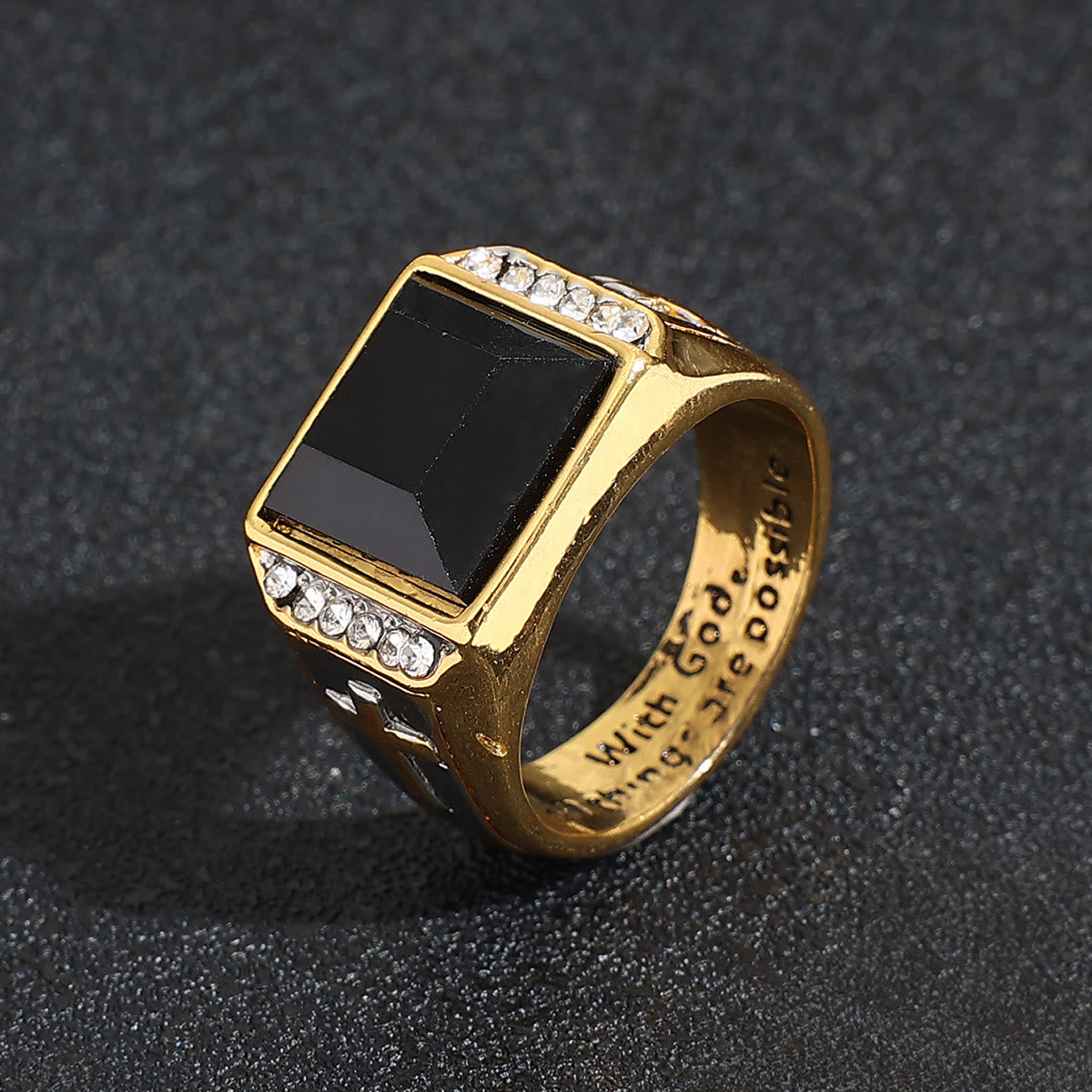 AMUSOUL Faith Two Tone Plated Cross Ring - With God All Things Are Possible