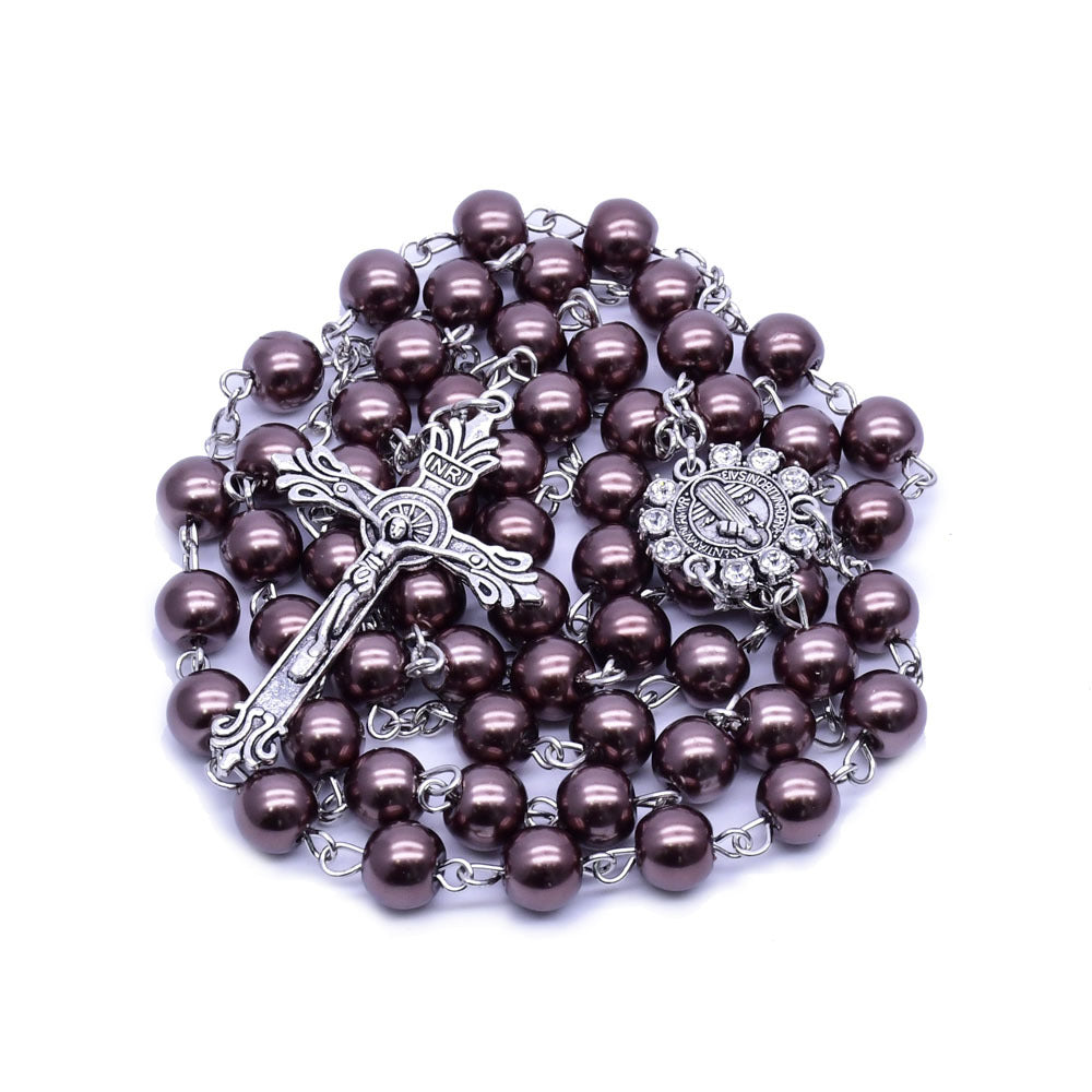 AMUSOUL Brown Pearl Catholic Blessing Rosary