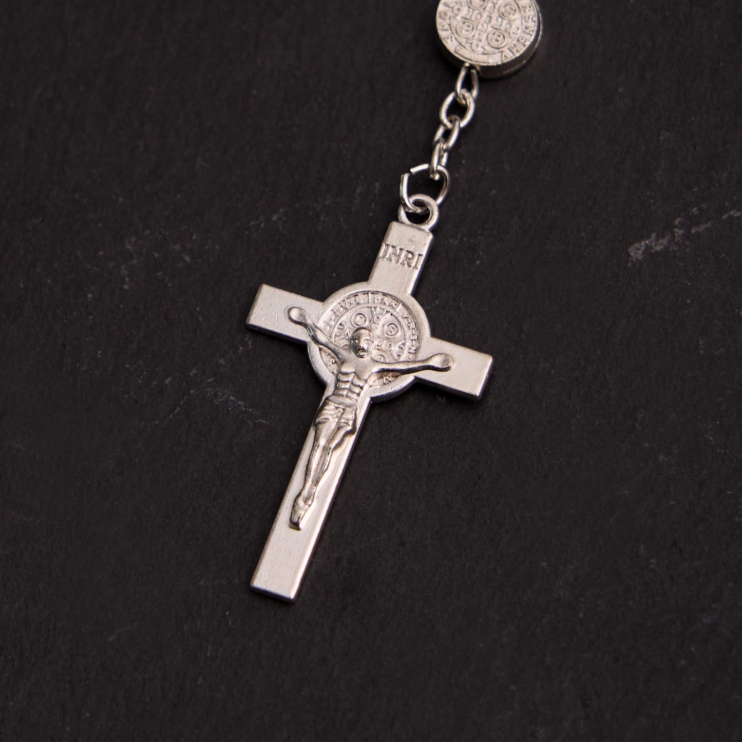 AMUSOUL Glass Beads St. Benedict & Jesus Cross Bracelet Rosary