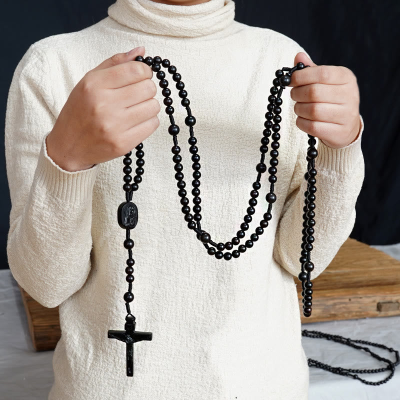AMUSOUL Olive Wood Beads Fifteen Decade Praying Rosary of the Blessed