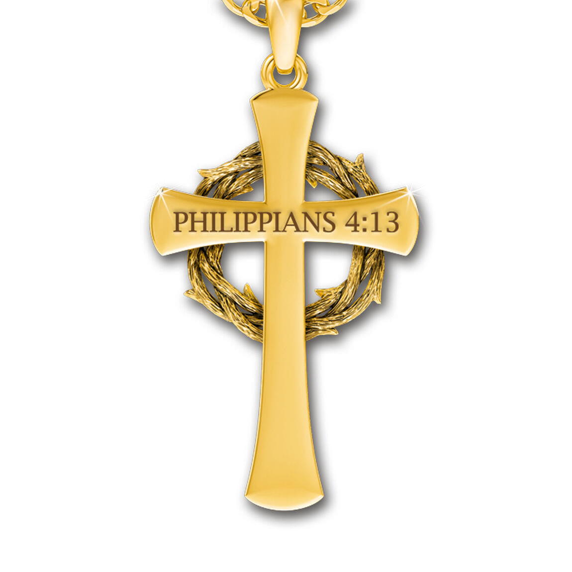 AMUSOUL Cross Pendant Necklace with Crown of Thorns
