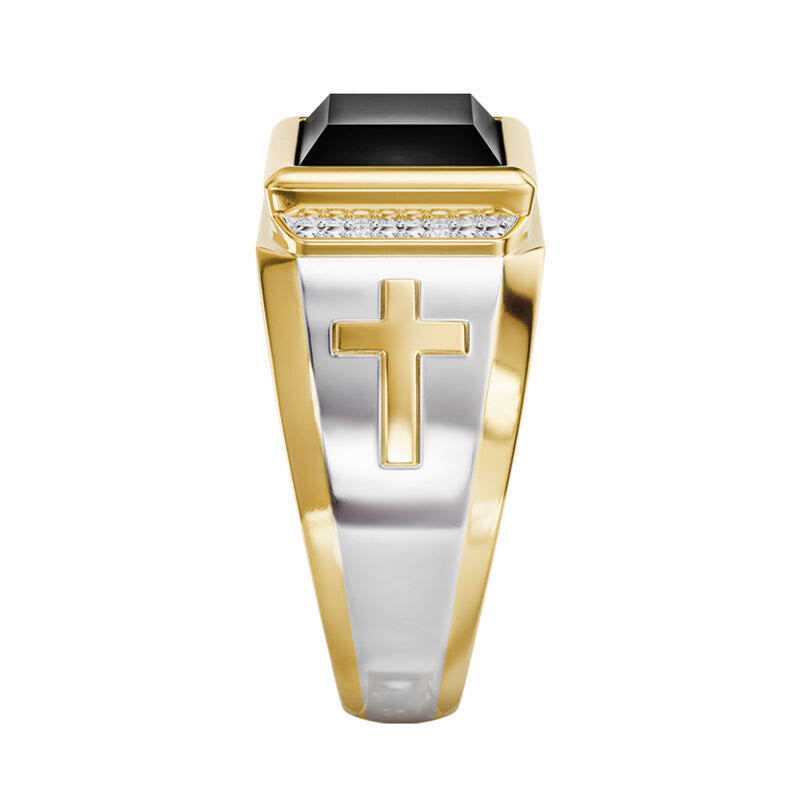 AMUSOUL Faith Two Tone Plated Cross Ring - With God All Things Are Possible