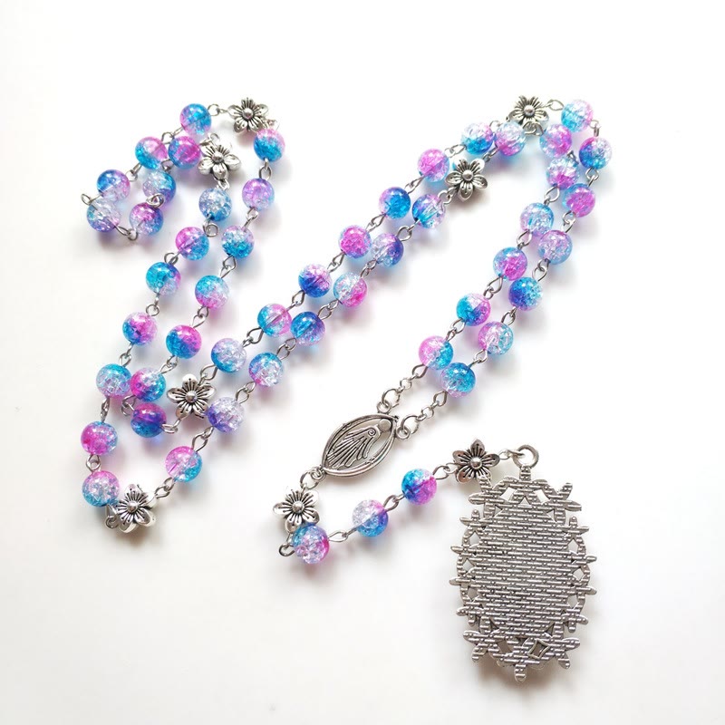 AMUSOUL Blue Purple Holy Mother Glass Rosary