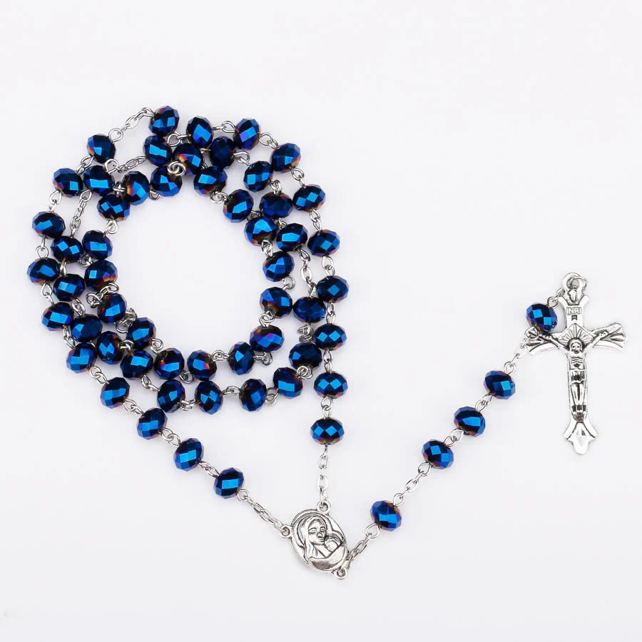 AMUSOUL Deep Blue Holy Soil Medal Rosary