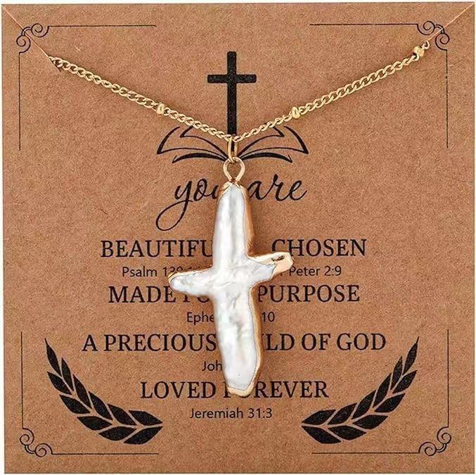 AMUSOUL Baroque Pearl Cross Necklace – Handcrafted Reminder of God's Grace