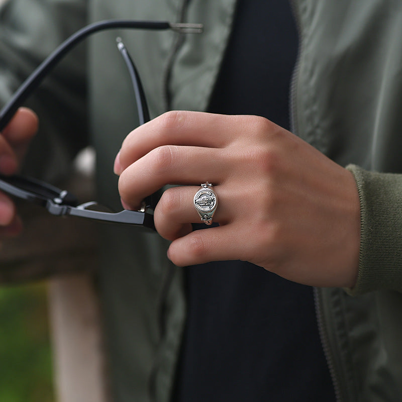 AMUSOUL Guardian Prayer Ring – Vintage Open Cross Design