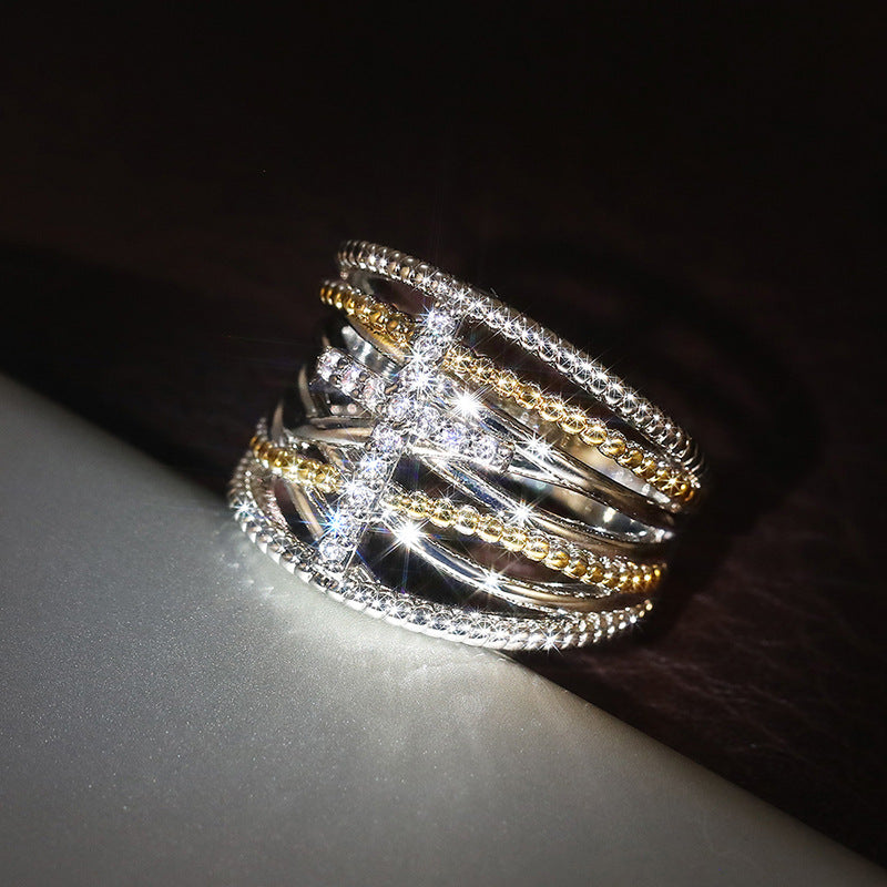 AMUSOUL Dual-Tone Cross Ring – Layered X Design Faith-Inspired Band