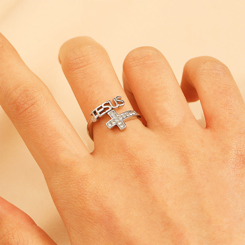 AMUSOUL Jesus & Cross Statement Ring – Modern Faith, Eternal Truth