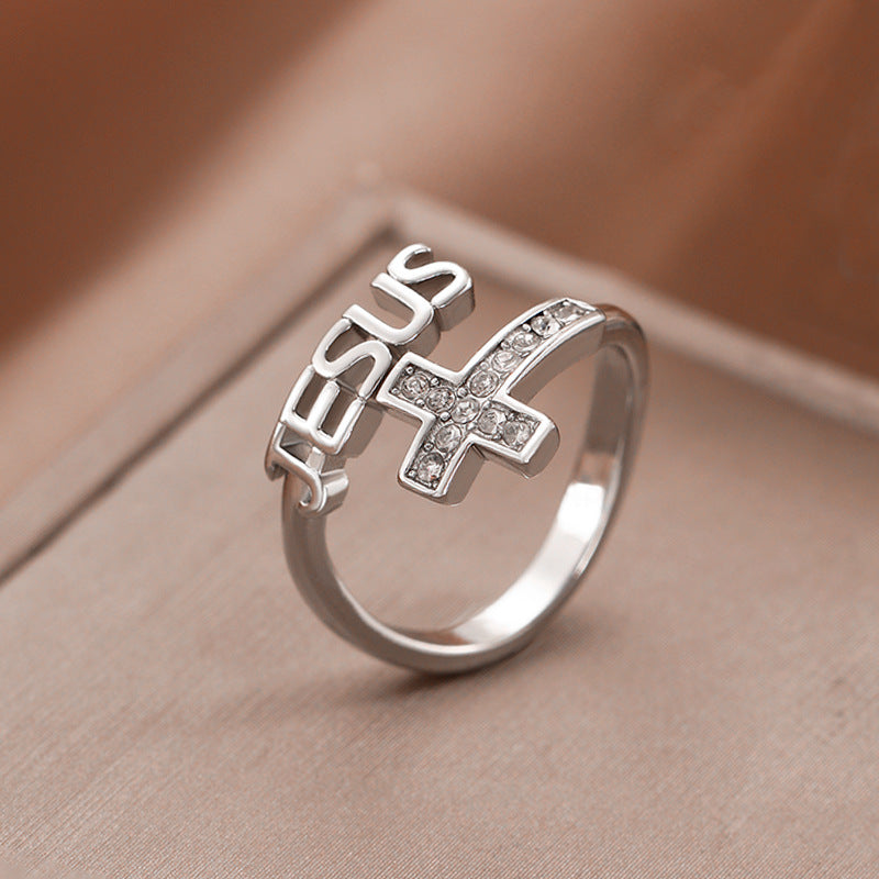 AMUSOUL Jesus & Cross Statement Ring – Modern Faith, Eternal Truth