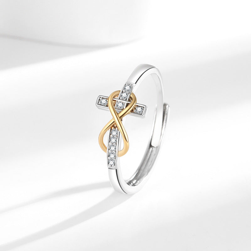 AMUSOUL Grace & Light Cross Ring – Dual-Tone Faith-Inspired Band