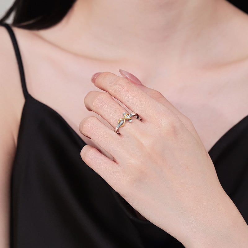 AMUSOUL Grace & Light Cross Ring – Dual-Tone Faith-Inspired Band