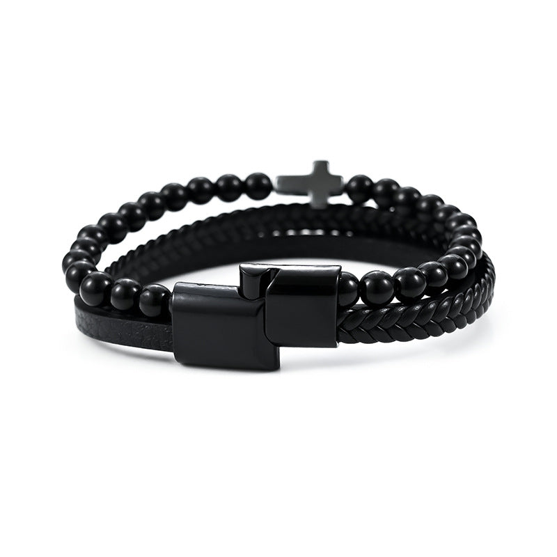 AMUSOUL Guardian Cross Tiger Eye Stone Bracelet – Double Guardian