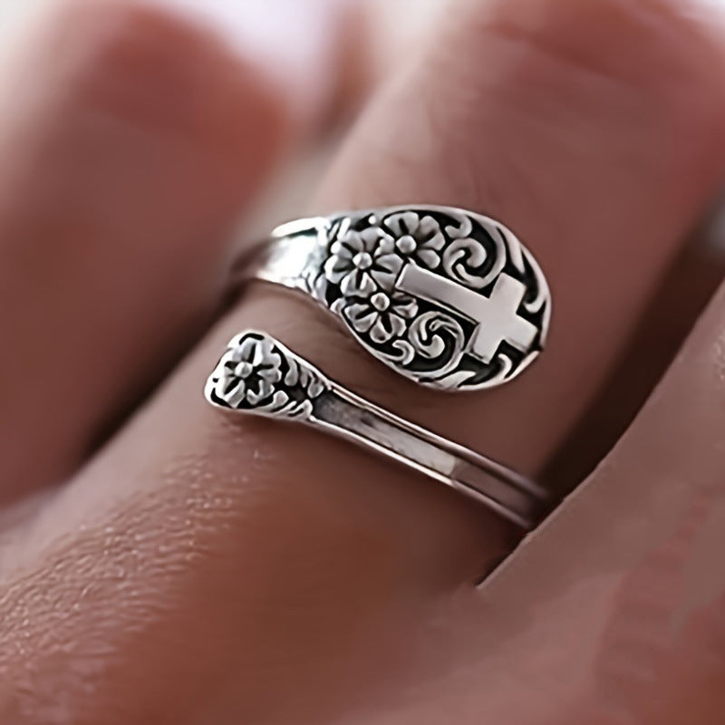 AMUSOUL "Cross of Grace" Adjustable Vintage Ring – Wear Your Faith Daily