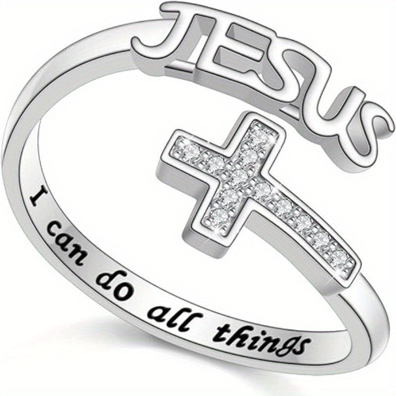 AMUSOUL Jesus & Cross Statement Ring – Modern Faith, Eternal Truth