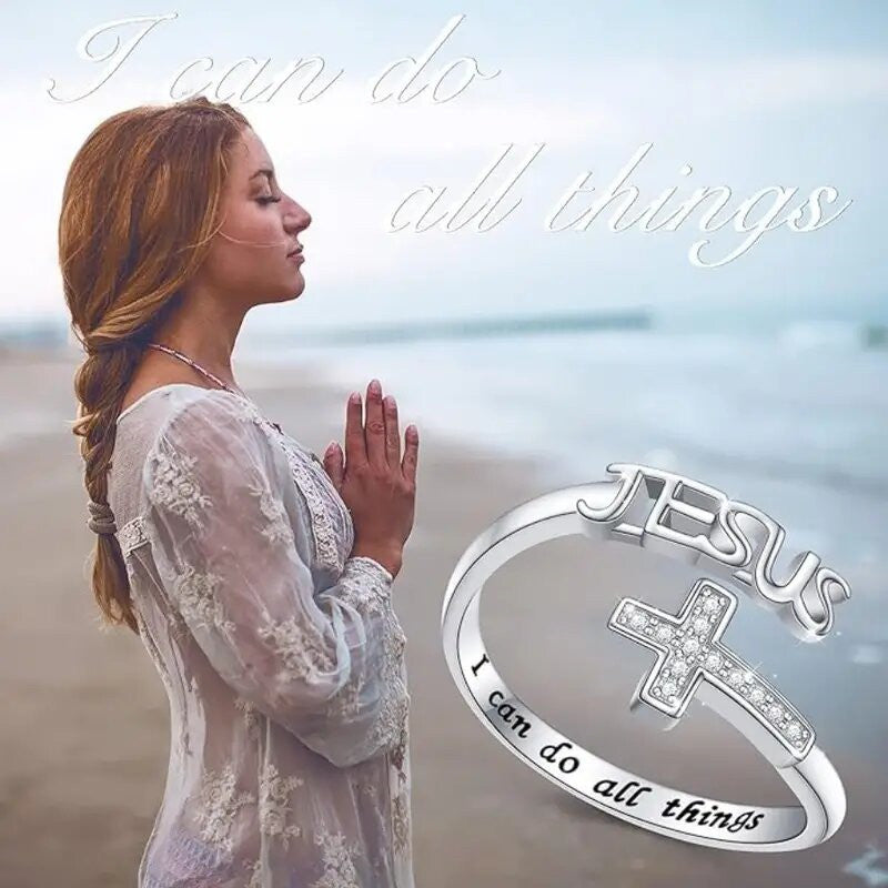 AMUSOUL Jesus & Cross Statement Ring – Modern Faith, Eternal Truth