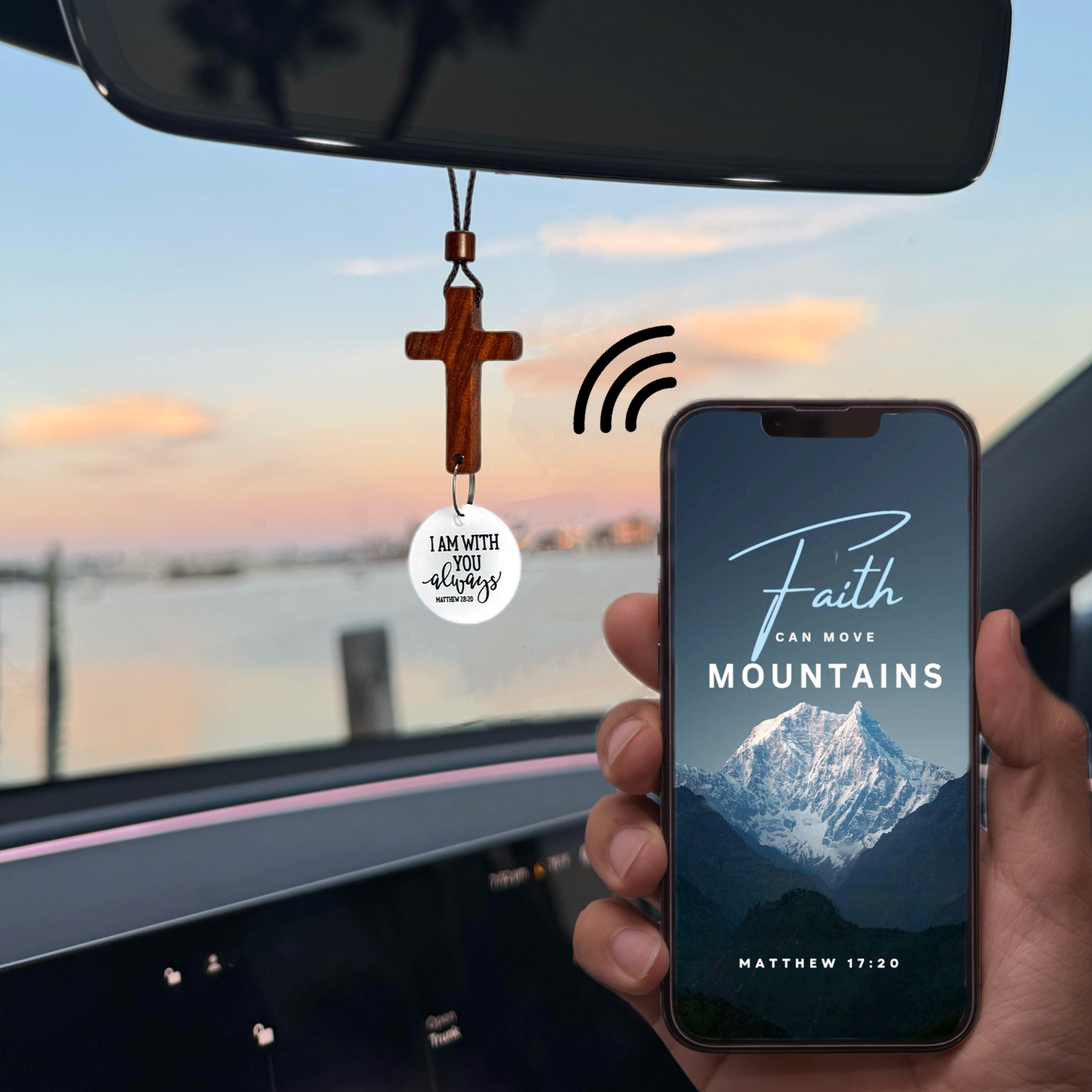 AMUSOUL Rearview Mirror Cross Pendant – Daily Scripture Tap Access