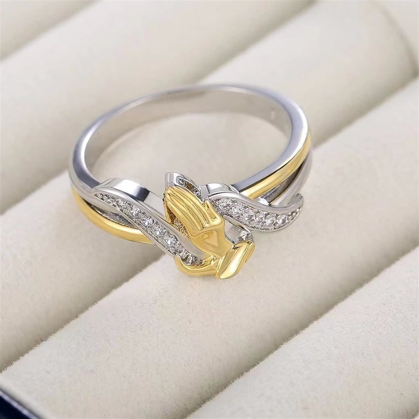 AMUSOUL Praying Hands Gold & Silver Ring