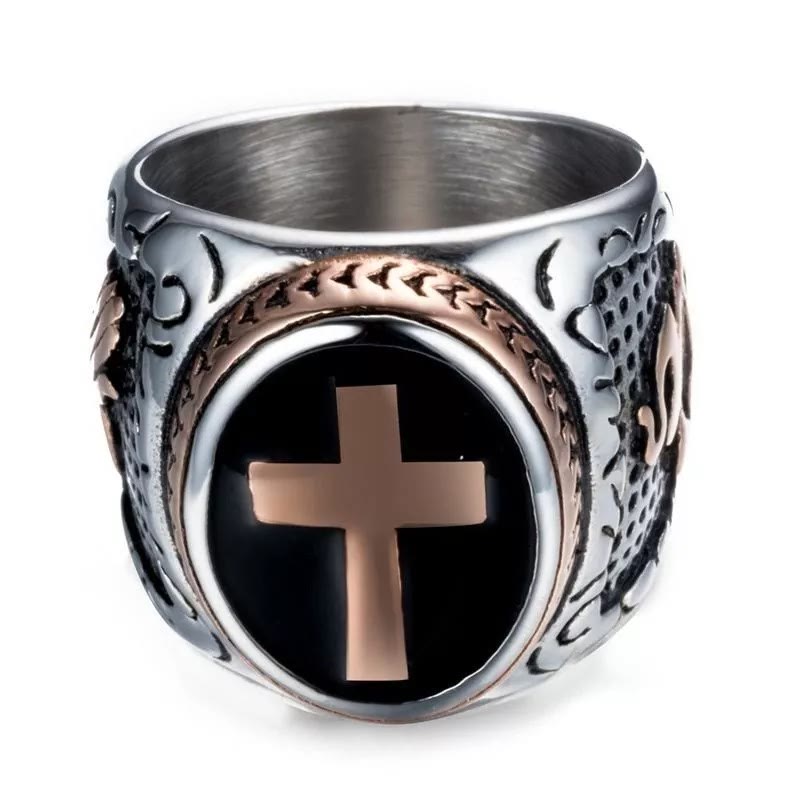 AMUSOUL Retro Cross Hand of God Titanium Religion Ring