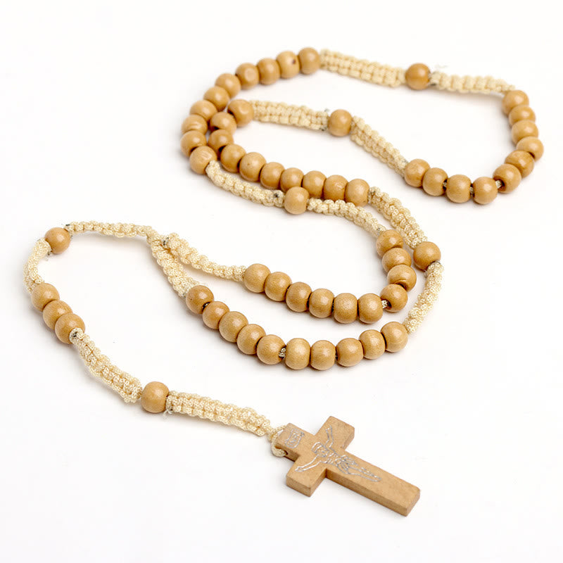 AMUSOUL Wooden Cross Prayer Rosary