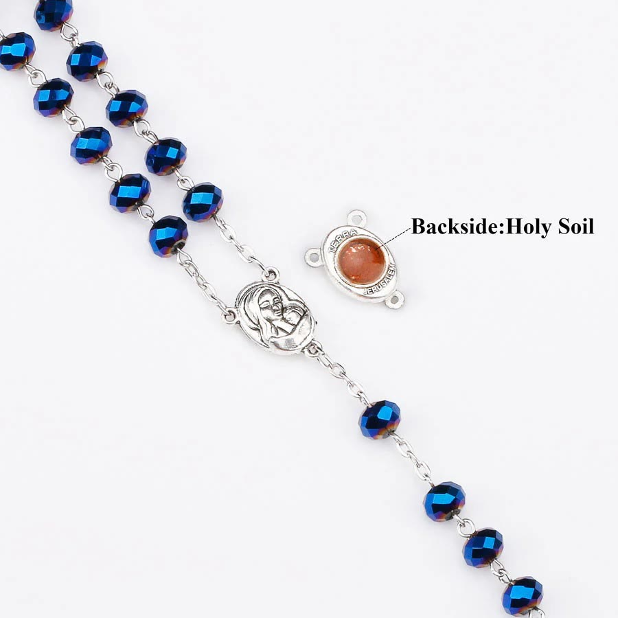 AMUSOUL Deep Blue Holy Soil Medal Rosary