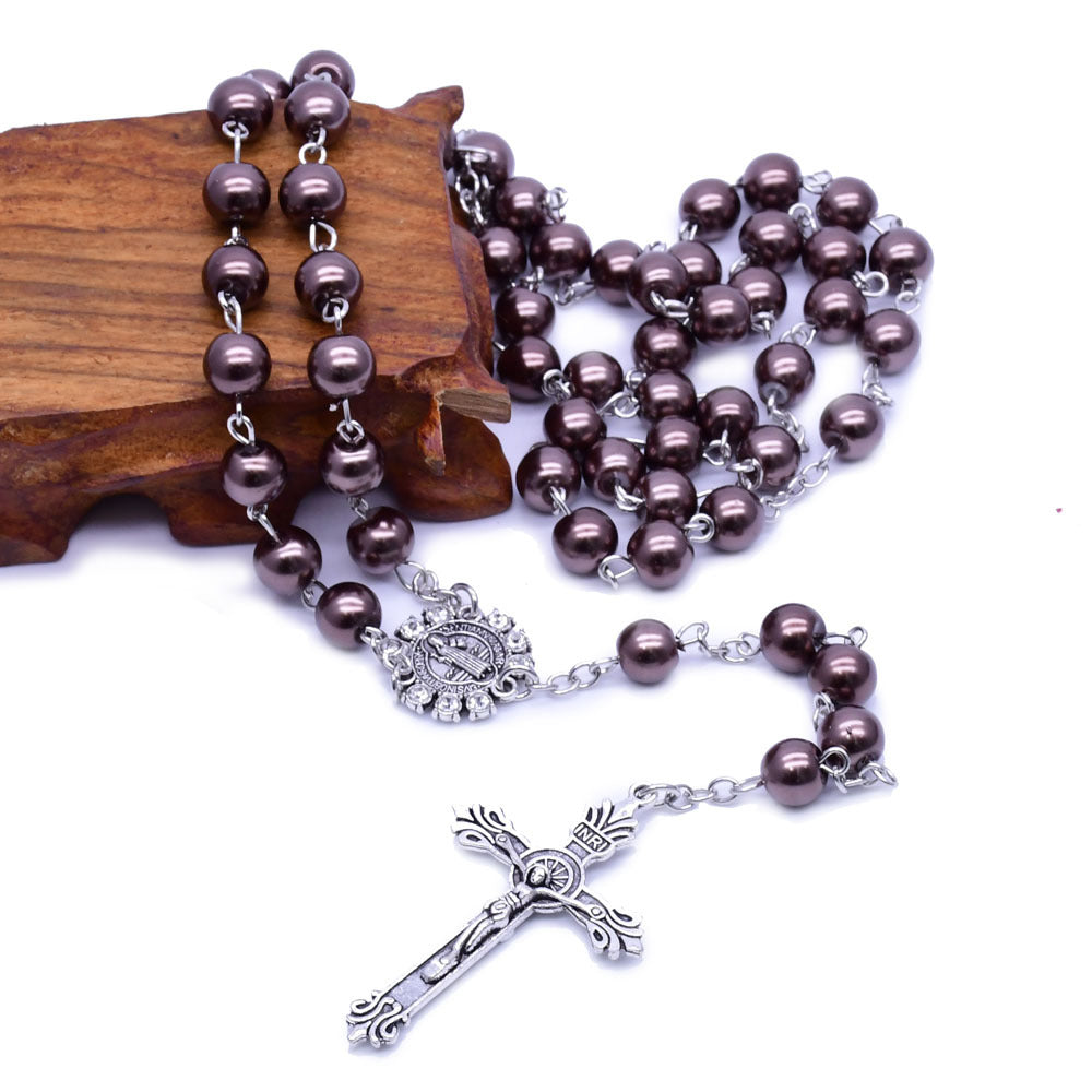 AMUSOUL Brown Pearl Catholic Blessing Rosary