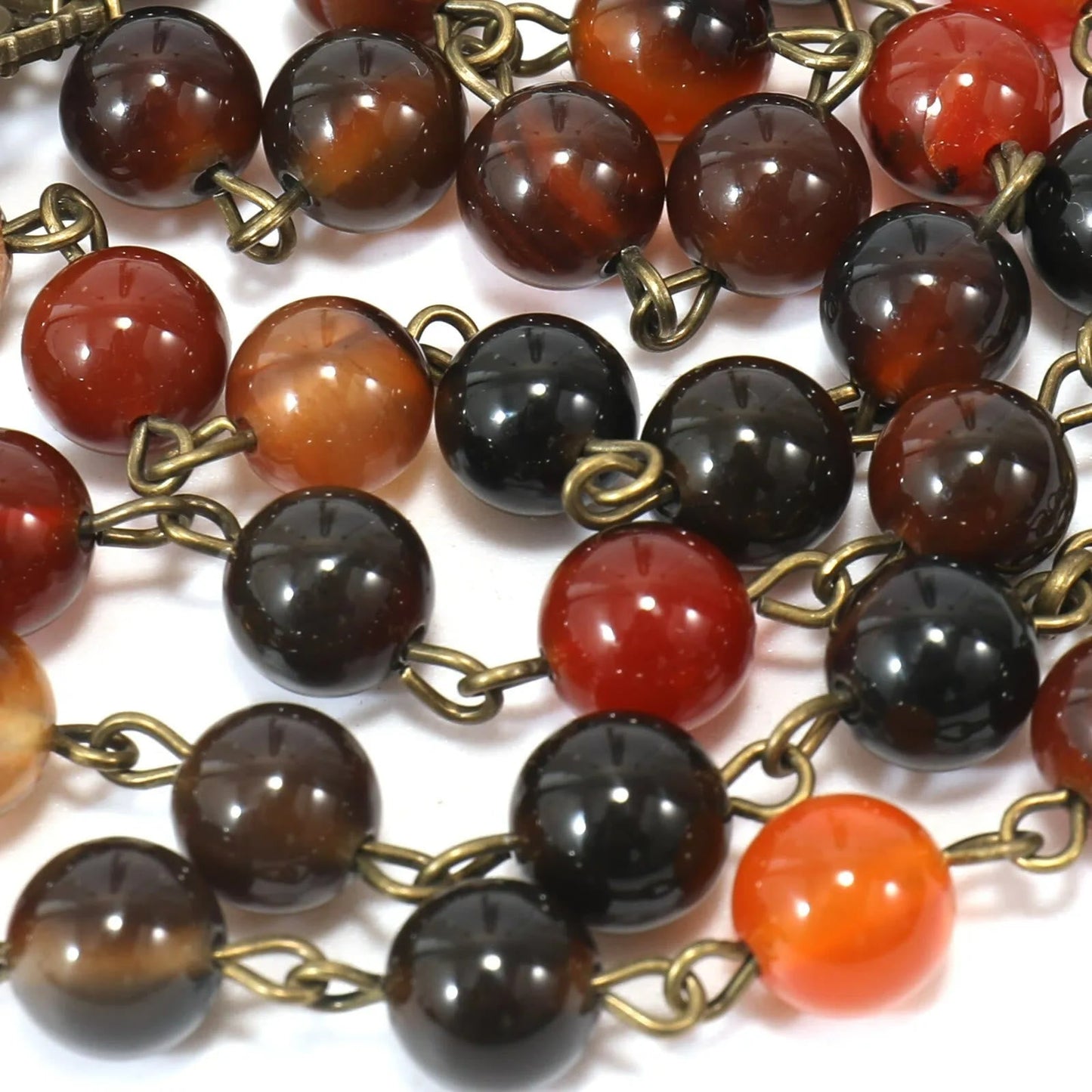 AMUSOUL Retro Agate Stone Virgin Mary Seven Sorrow Rosary