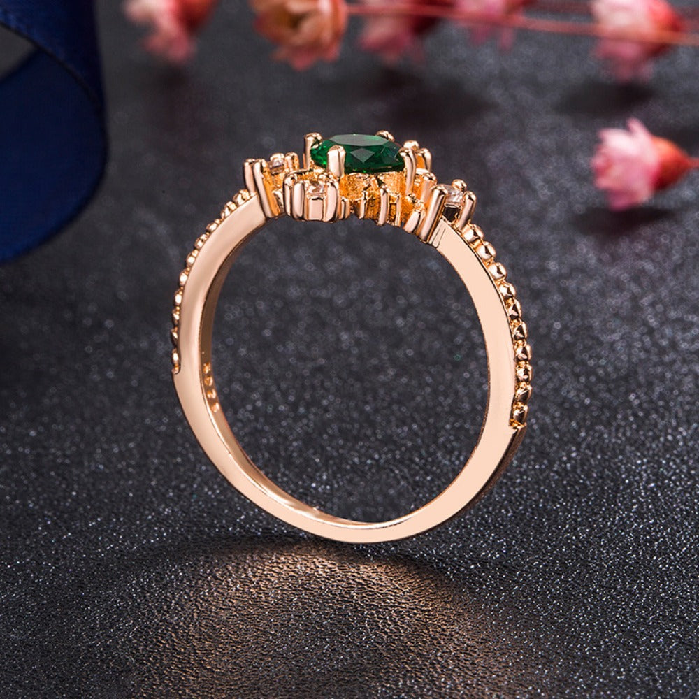 AMUSOUL Faith in Bloom – Emerald Cross Ring in Rose Gold