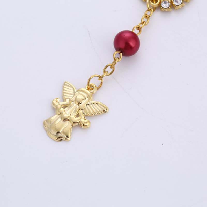 AMUSOUL 8mm Golden Angel Charm Jesus Rosary Bracelet