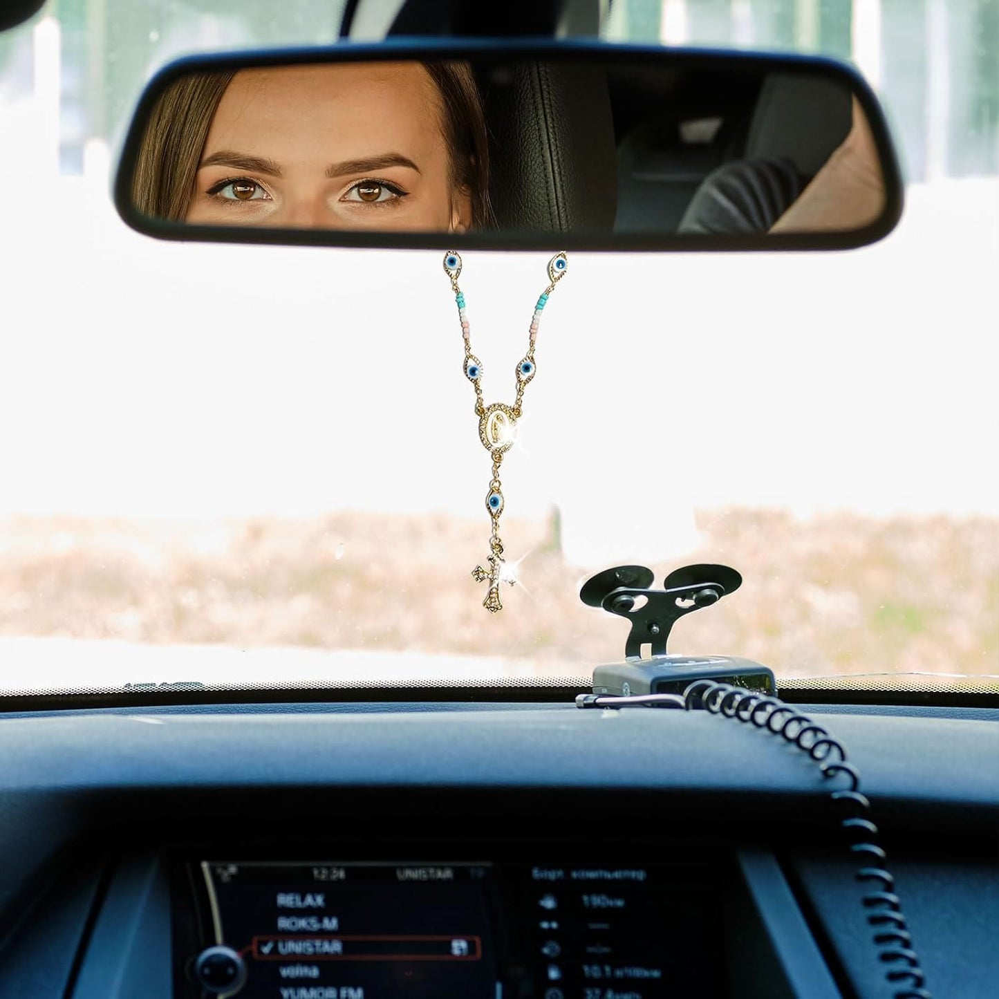 AMUSOUL Our Lady of the Cross Bracelet/Car Rosary for Rearview Mirror