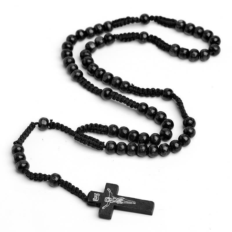 AMUSOUL Wooden Cross Prayer Rosary