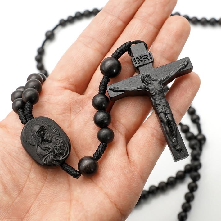 AMUSOUL Olive Wood Beads Fifteen Decade Praying Rosary of the Blessed