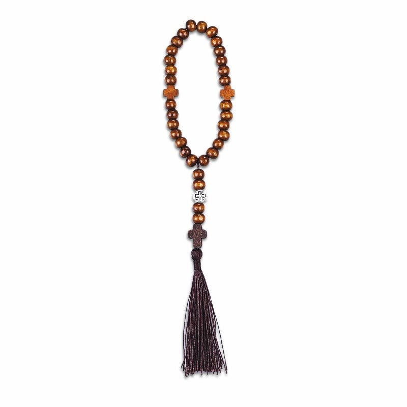 AMUSOUL Wooden Baptism Tassel Beaded Bracelet Rosary