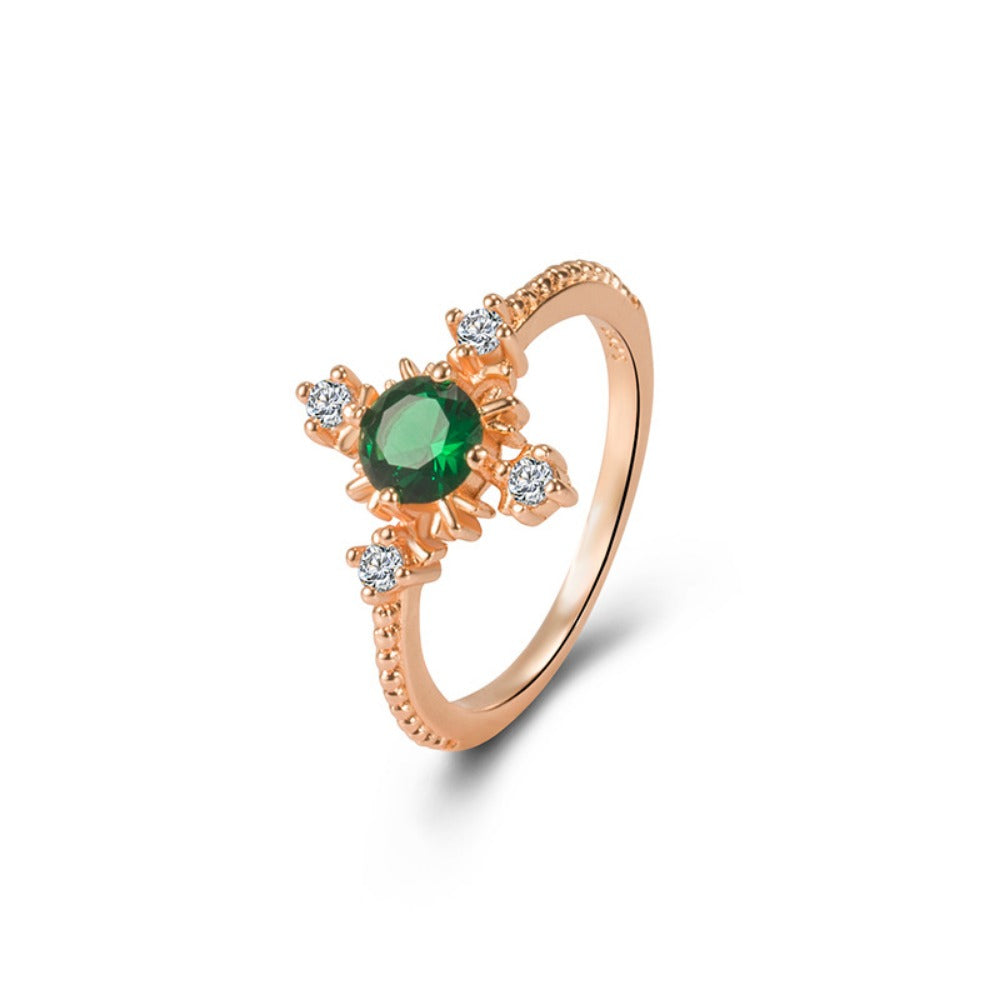 AMUSOUL Faith in Bloom – Emerald Cross Ring in Rose Gold