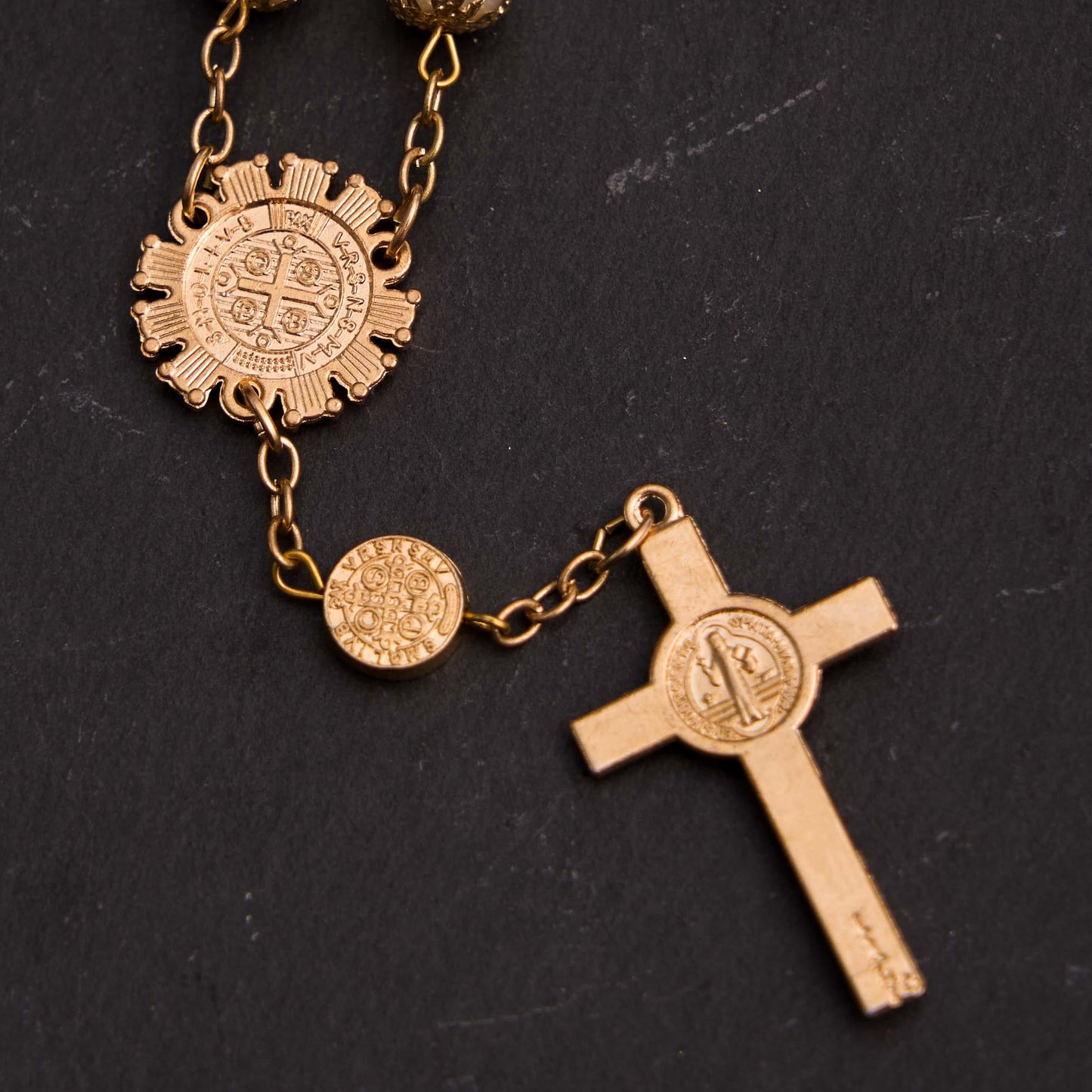 AMUSOUL Glass Beads St. Benedict & Jesus Cross Bracelet Rosary