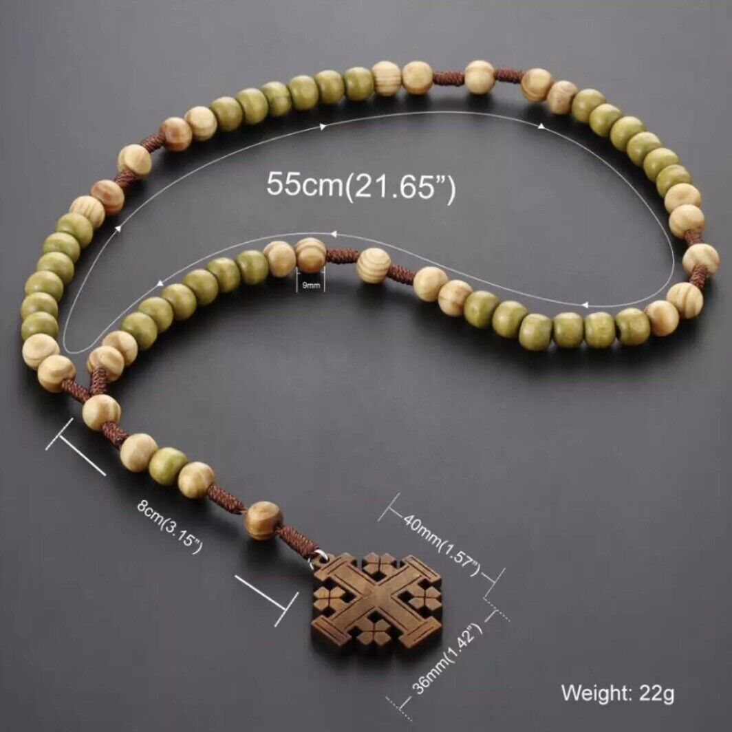 AMUSOUL Olive Wood Rosary and Cross