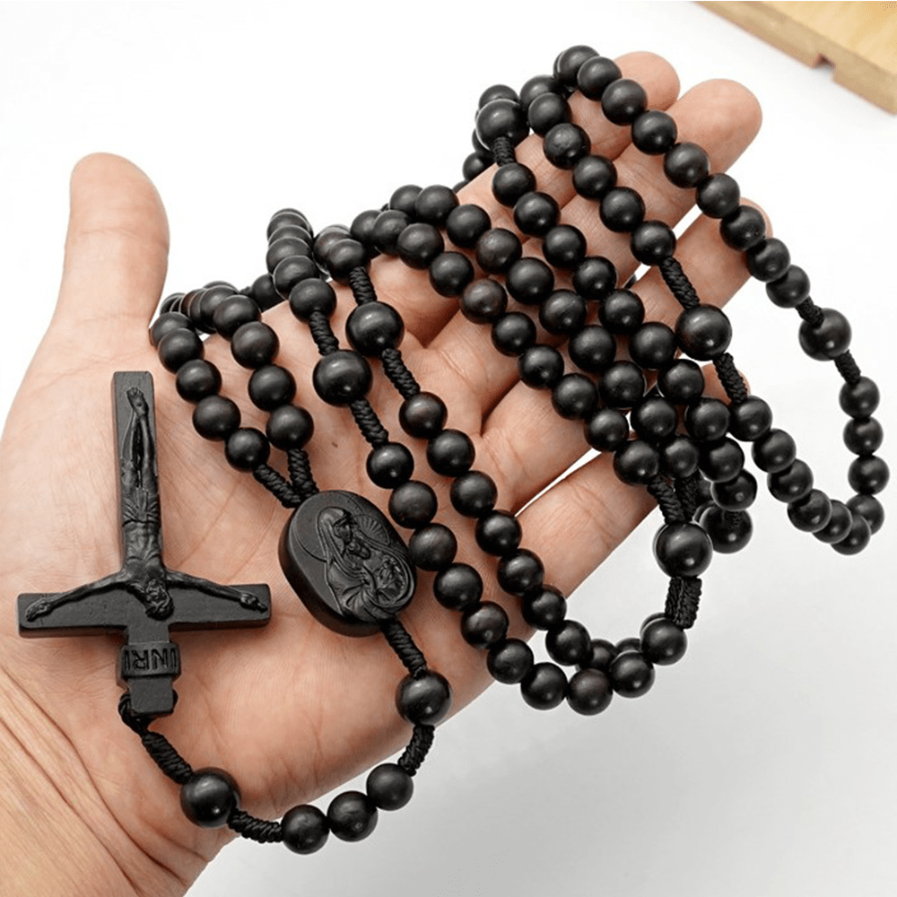AMUSOUL Olive Wood Beads Fifteen Decade Praying Rosary of the Blessed