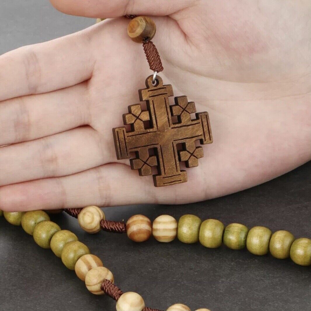 AMUSOUL Olive Wood Rosary and Cross