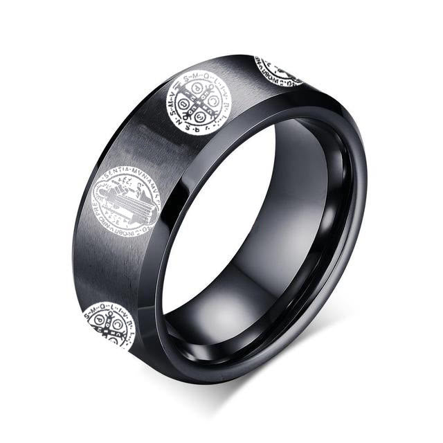 AMUSOUL Religion St. Benedict Titanium Ring