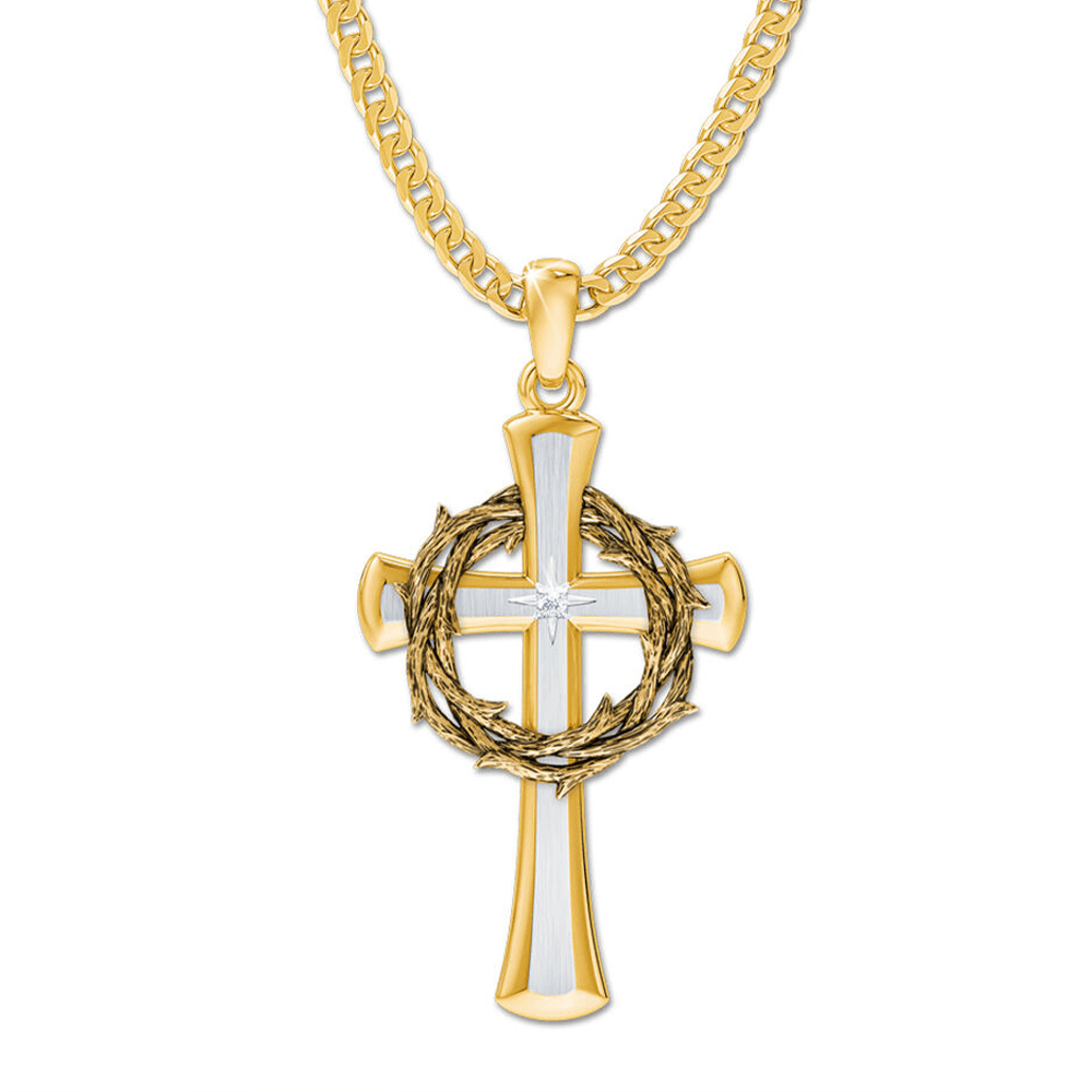 AMUSOUL Cross Pendant Necklace with Crown of Thorns