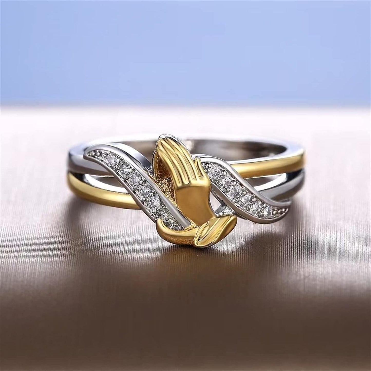 AMUSOUL Praying Hands Gold & Silver Ring
