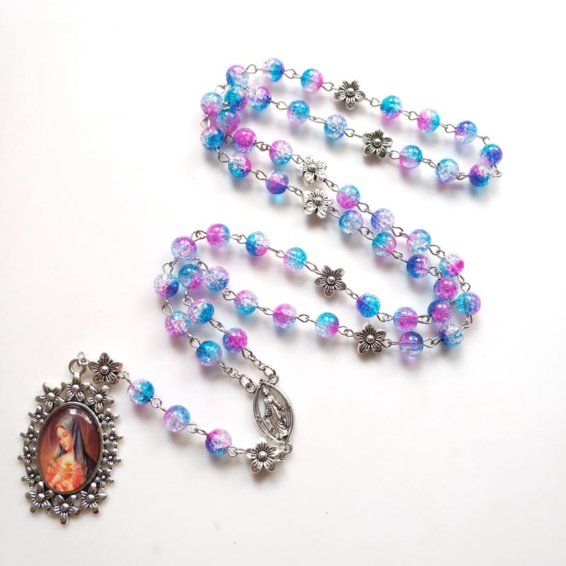 AMUSOUL Blue Purple Holy Mother Glass Rosary