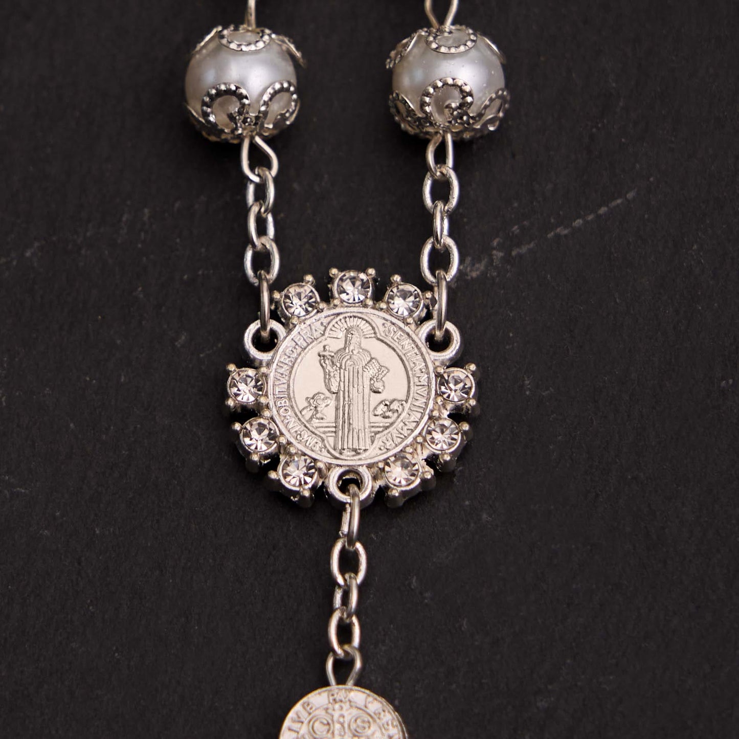 AMUSOUL Glass Beads St. Benedict & Jesus Cross Bracelet Rosary