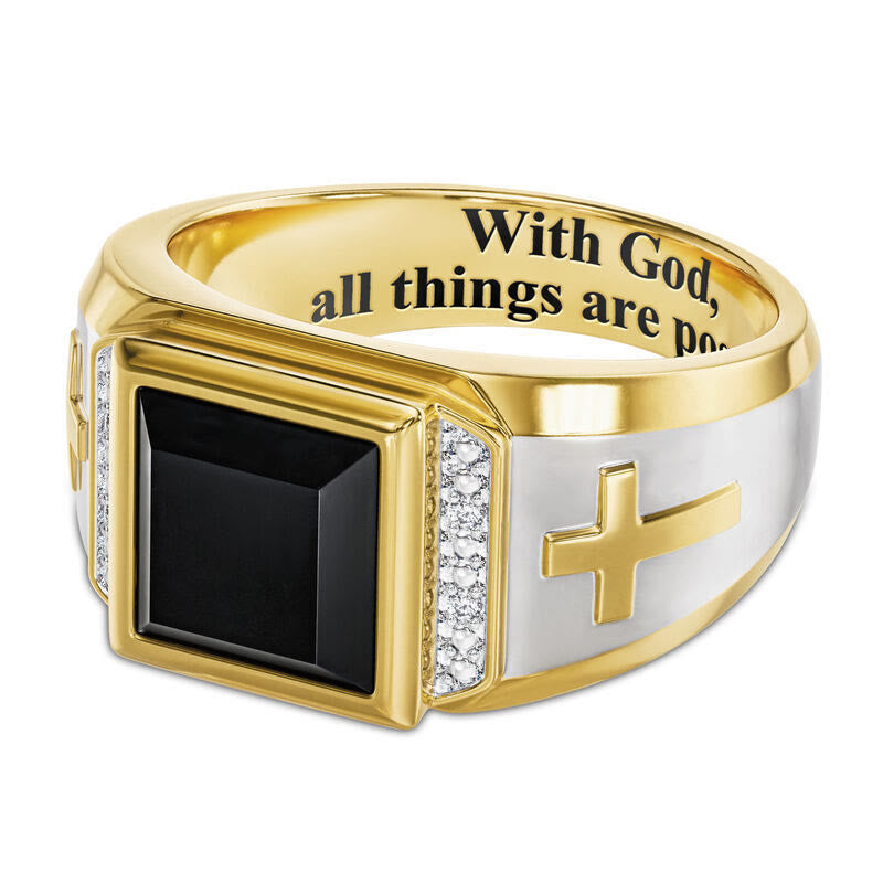 AMUSOUL Faith Two Tone Plated Cross Ring - With God All Things Are Possible