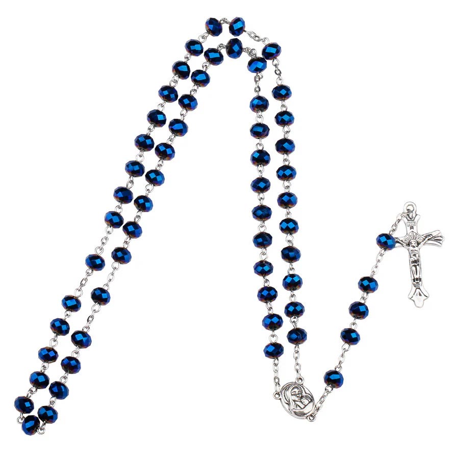 AMUSOUL Deep Blue Holy Soil Medal Rosary