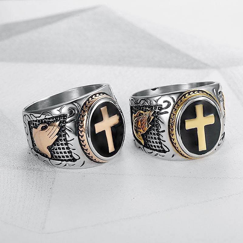 AMUSOUL Retro Cross Hand of God Titanium Religion Ring
